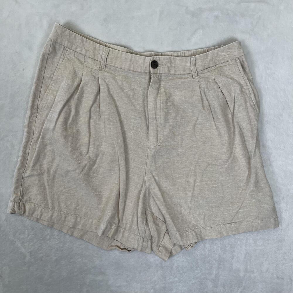 Gap High Rise Pleated Linen Shorts Womens 18 Beige Chino Relaxed Casual